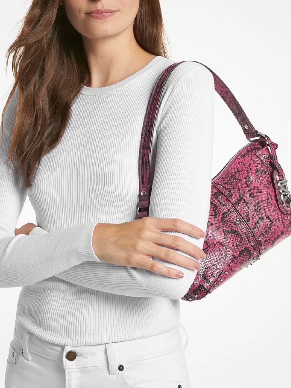 NWT Michael Kors Astor Snake Embossed Leather Shoulder Bag